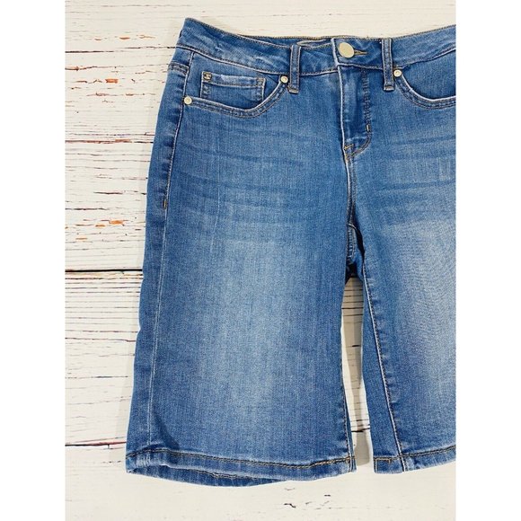 Seven7 Womens Jean Shorts Sz 4 Denim Weekend Bermuda Mid Rise Mom Style Long - Picture 4 of 10